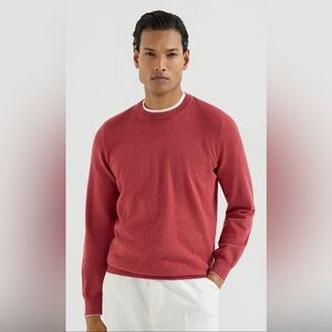 Brunello Cucinelli Men’s Orange Cashmere Rib Knit Crewneck Sweater Size 52 Large